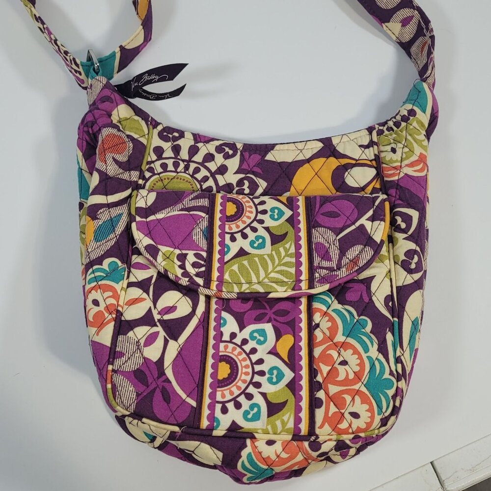 Vera Bradley Hipster Crossbody‎ Bag Plum Crazy Purple and Green Floral